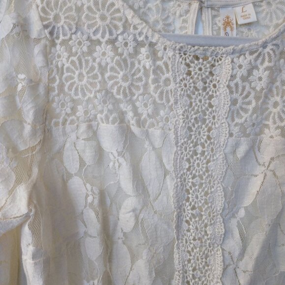 Women's ADiva Off White Lace Sheer Long Sleeve Blouse Size Large - Picture 2 of 11